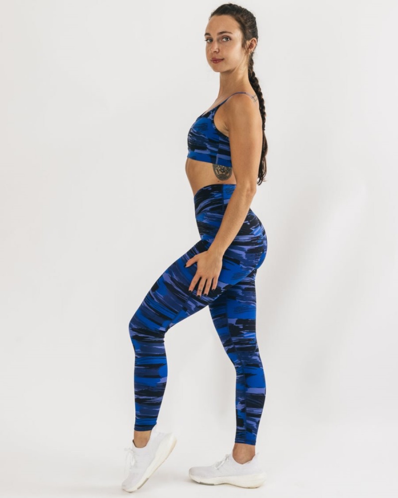 Electric Blue Canvas Camo Alphalete Surface Power Legging Women's Leggings | 9412075-EG