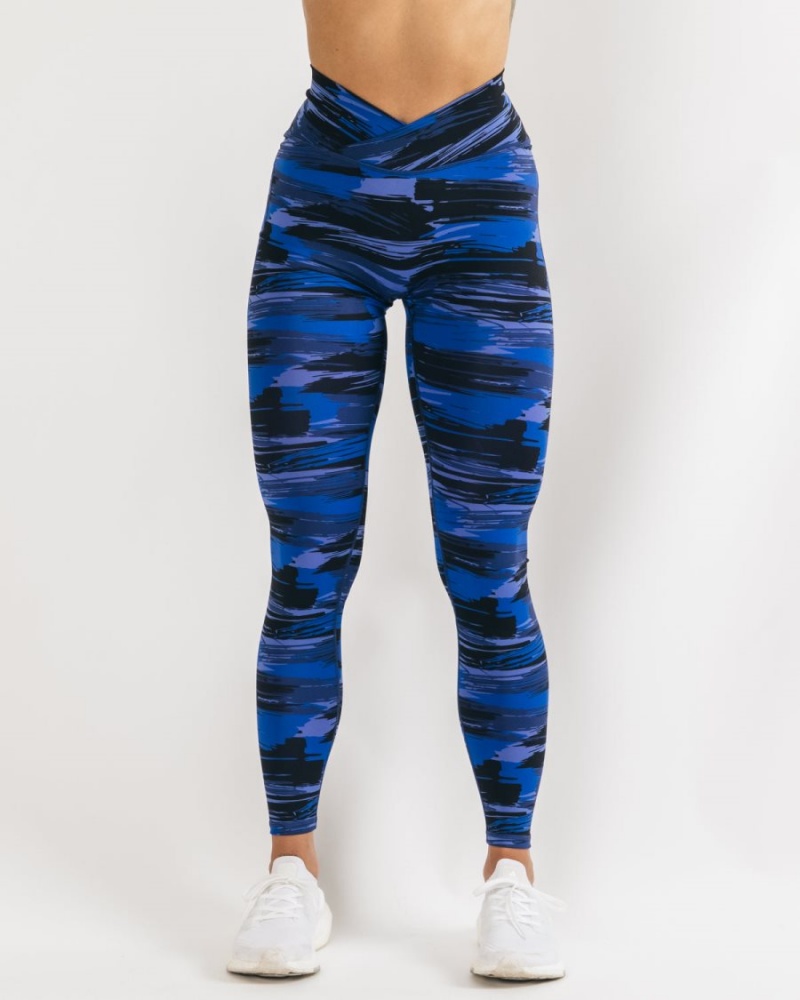 Electric Blue Canvas Camo Alphalete Surface Power Legging Women\'s Leggings | 9412075-EG