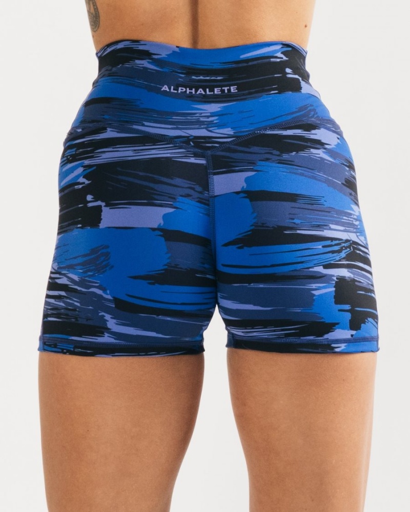 Electric Blue Canvas Camo Alphalete Surface Power Short 5" Women's Shorts | 8976130-ST