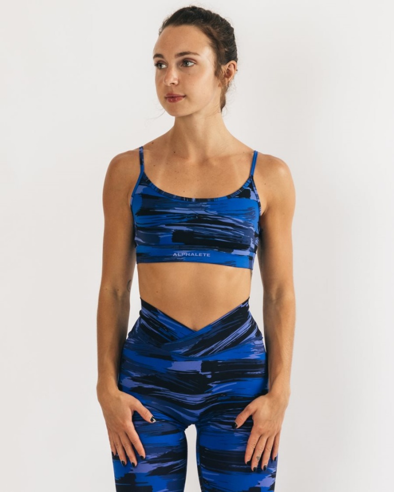 Electric Blue Canvas Camo Alphalete Surface Limitless Bra Women's Sports Bra | 2176408-DQ