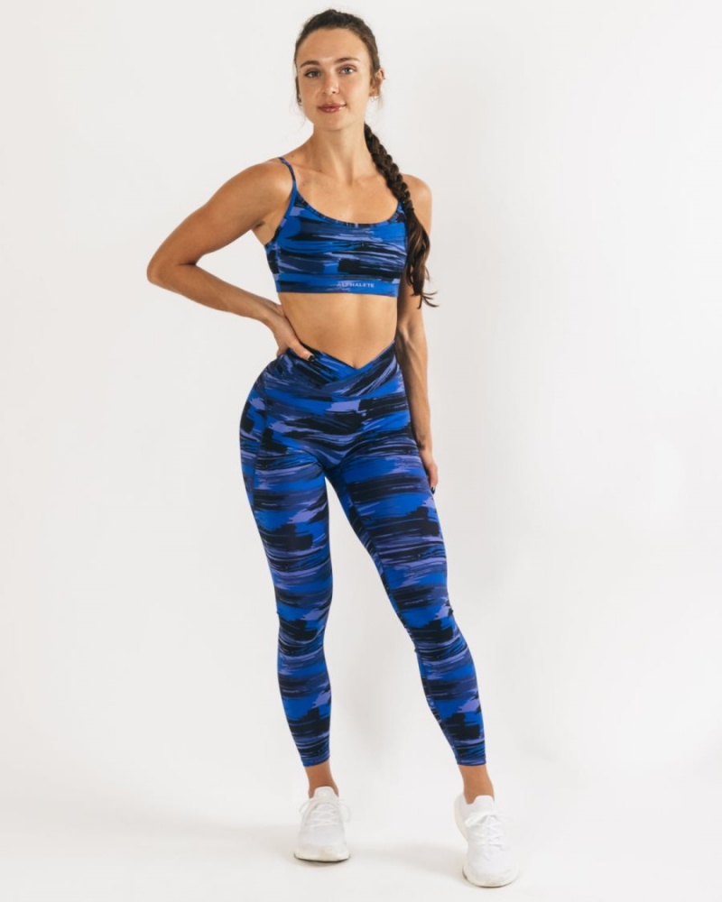 Electric Blue Canvas Camo Alphalete Surface Limitless Bra Women's Sports Bra | 2176408-DQ