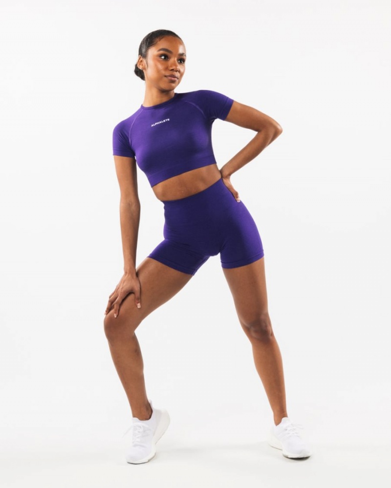 Electric Purple Alphalete Amplify SS Crop Women's Shirts | 6725831-LT