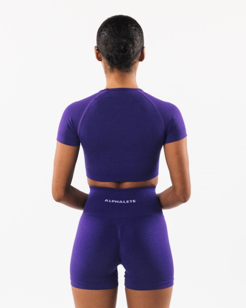 Electric Purple Alphalete Amplify SS Crop Women's Shirts | 6725831-LT