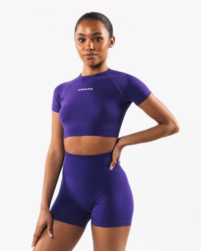 Electric Purple Alphalete Amplify SS Crop Women's Shirts | 6725831-LT