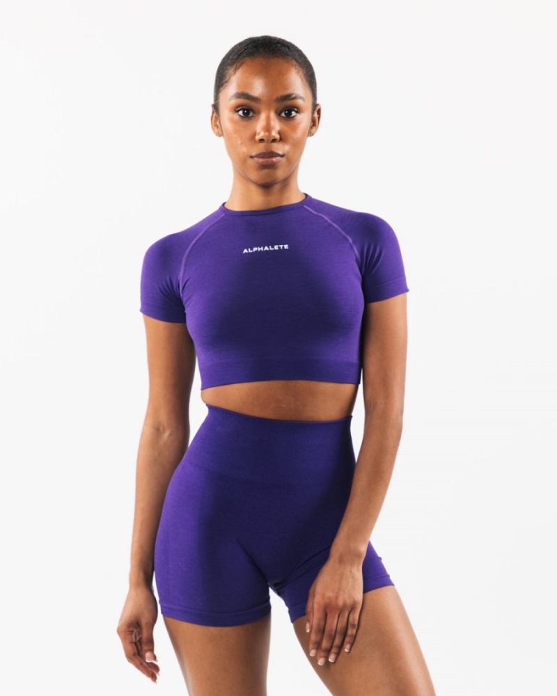 Electric Purple Alphalete Amplify SS Crop Women\'s Shirts | 6725831-LT