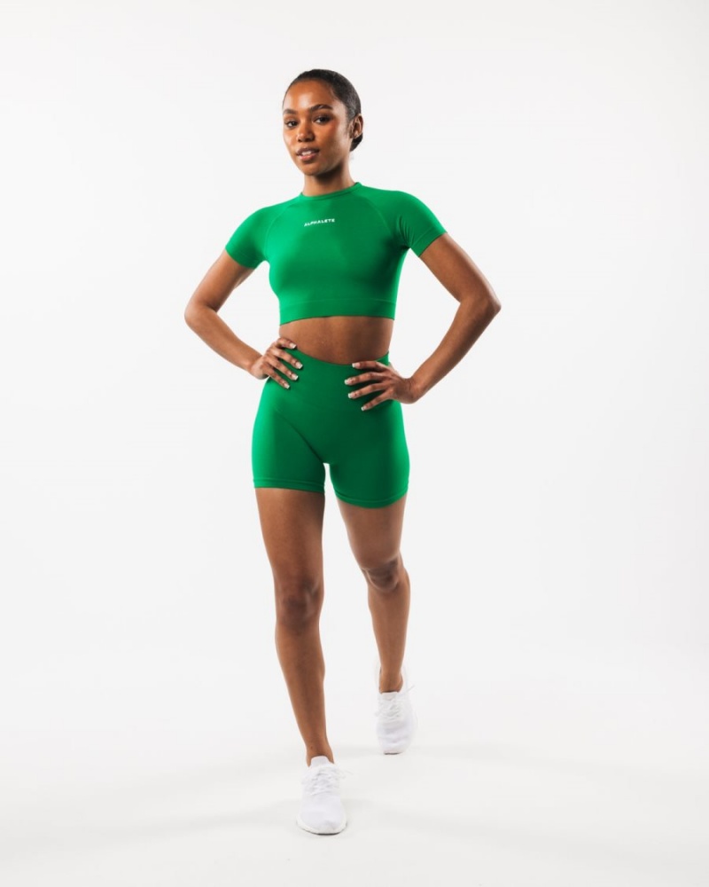 Emerald Green Alphalete Amplify SS Crop Women's Shirts | 2135987-CM