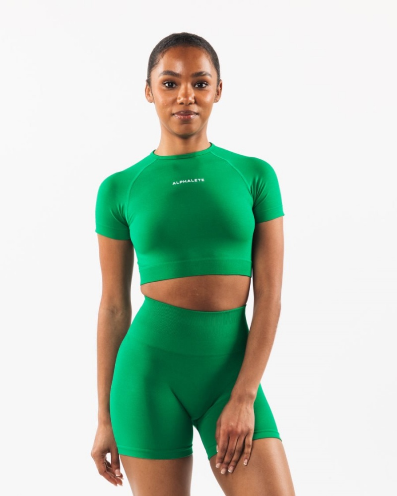 Emerald Green Alphalete Amplify SS Crop Women\'s Shirts | 2135987-CM