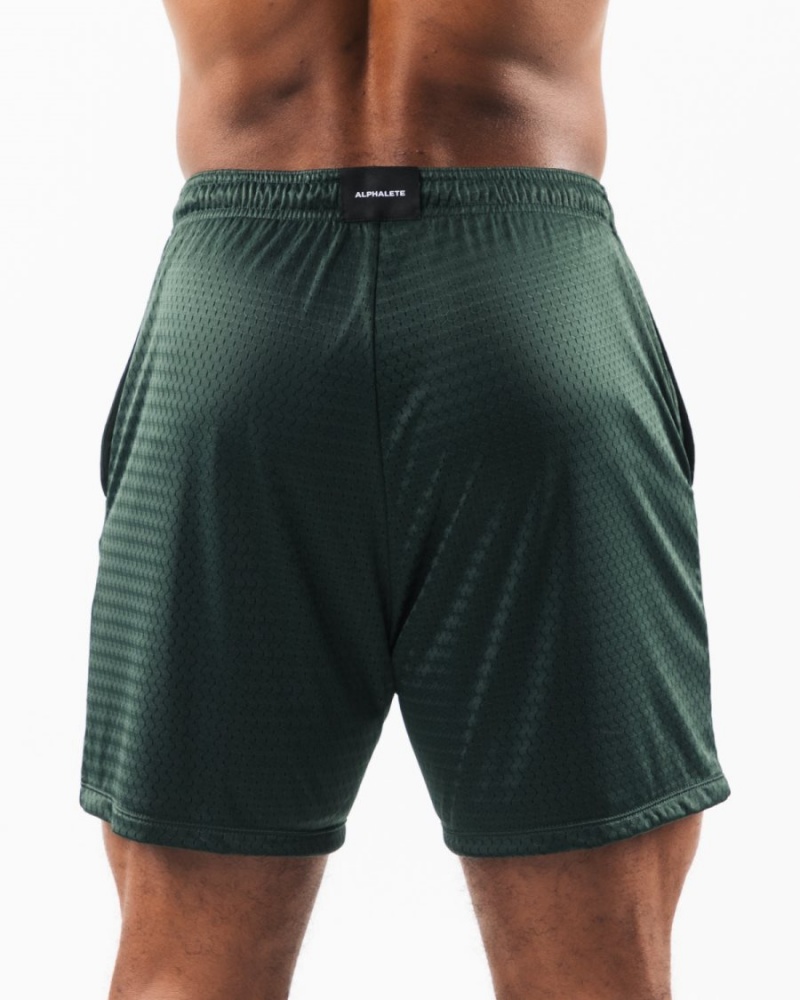 Evergreen Alphalete Wolf Head Mesh Short 6" Men's Shorts | 4059873-KD