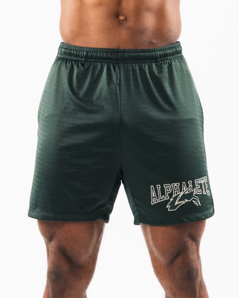 Evergreen Alphalete Wolf Head Mesh Short 6" Men\'s Shorts | 4059873-KD