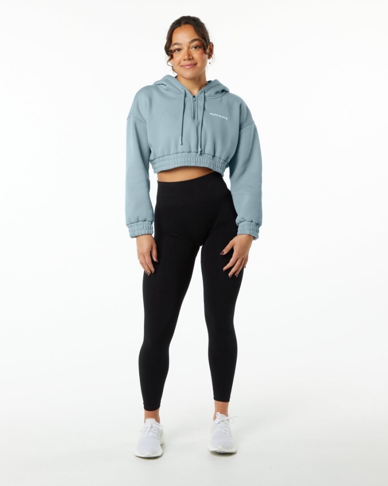 Fog Blue Alphalete Classic Capital Crop Hoodie Women's Hoodie | 4307659-DX