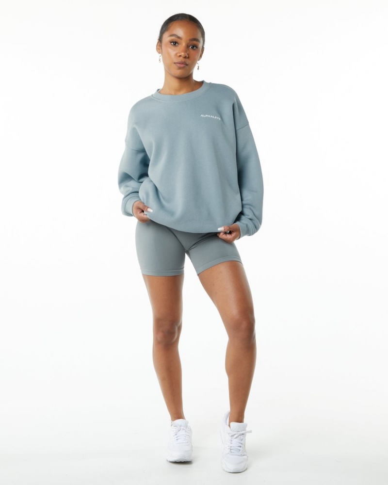 Fog Blue Alphalete Classic Crew Women's Jackets | 9821506-FO