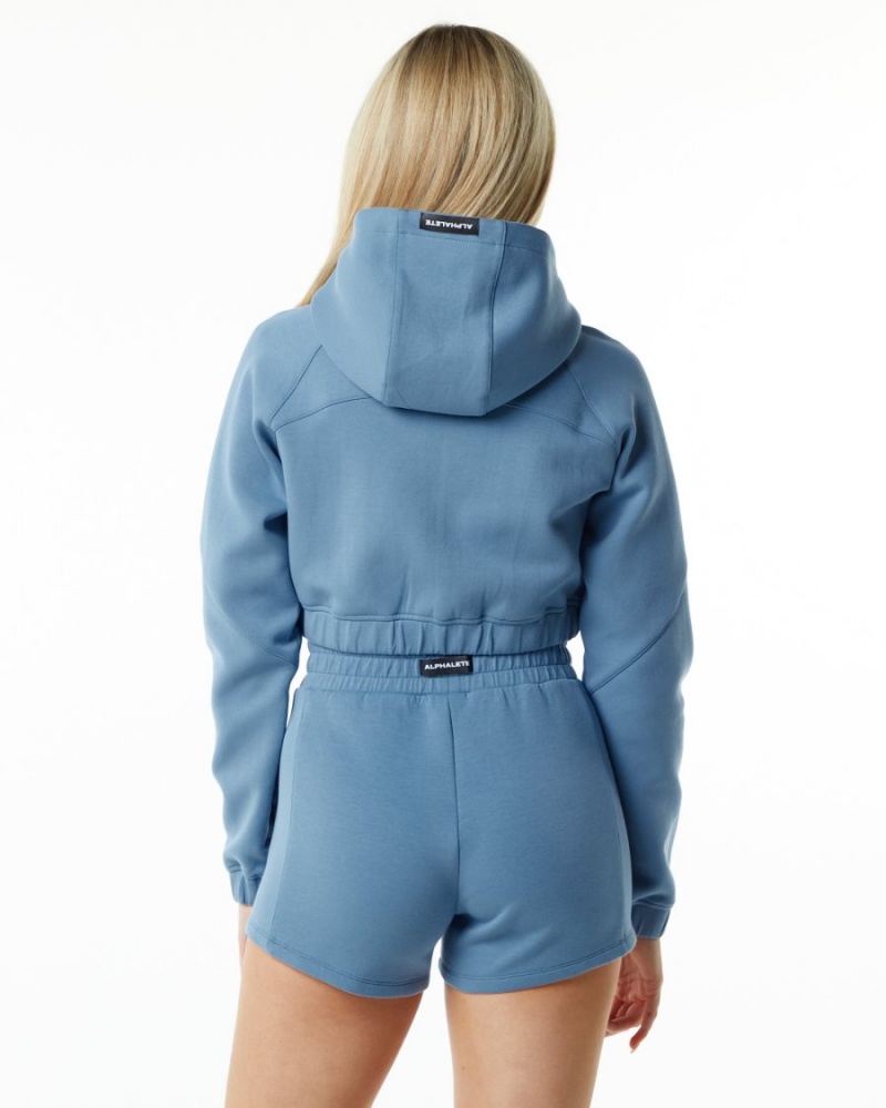 Fog Blue Alphalete ELMTS Full-Zip Crop Jacket Women's Jackets | 4639275-IT