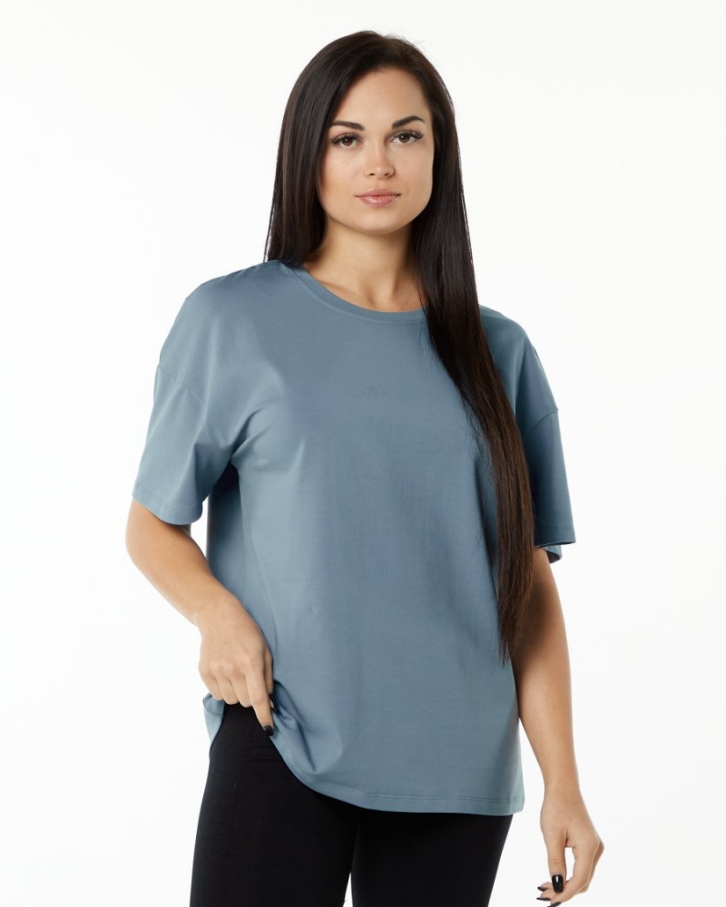 Fog Blue Alphalete Signature Oversized Tee Women's Shirts | 7903516-ZI