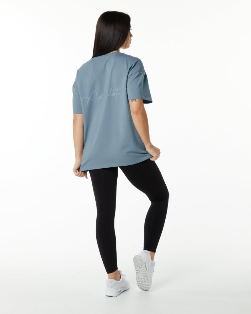 Fog Blue Alphalete Signature Oversized Tee Women's Shirts | 7903516-ZI