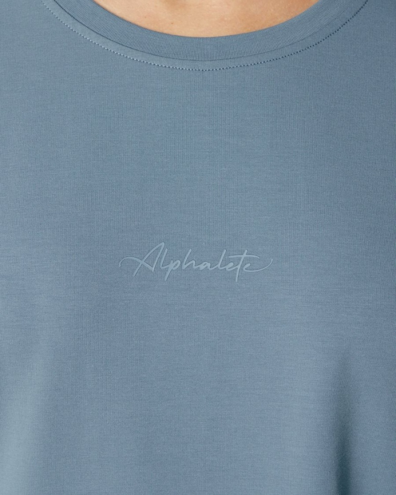 Fog Blue Alphalete Signature Oversized Tee Women's Shirts | 7903516-ZI