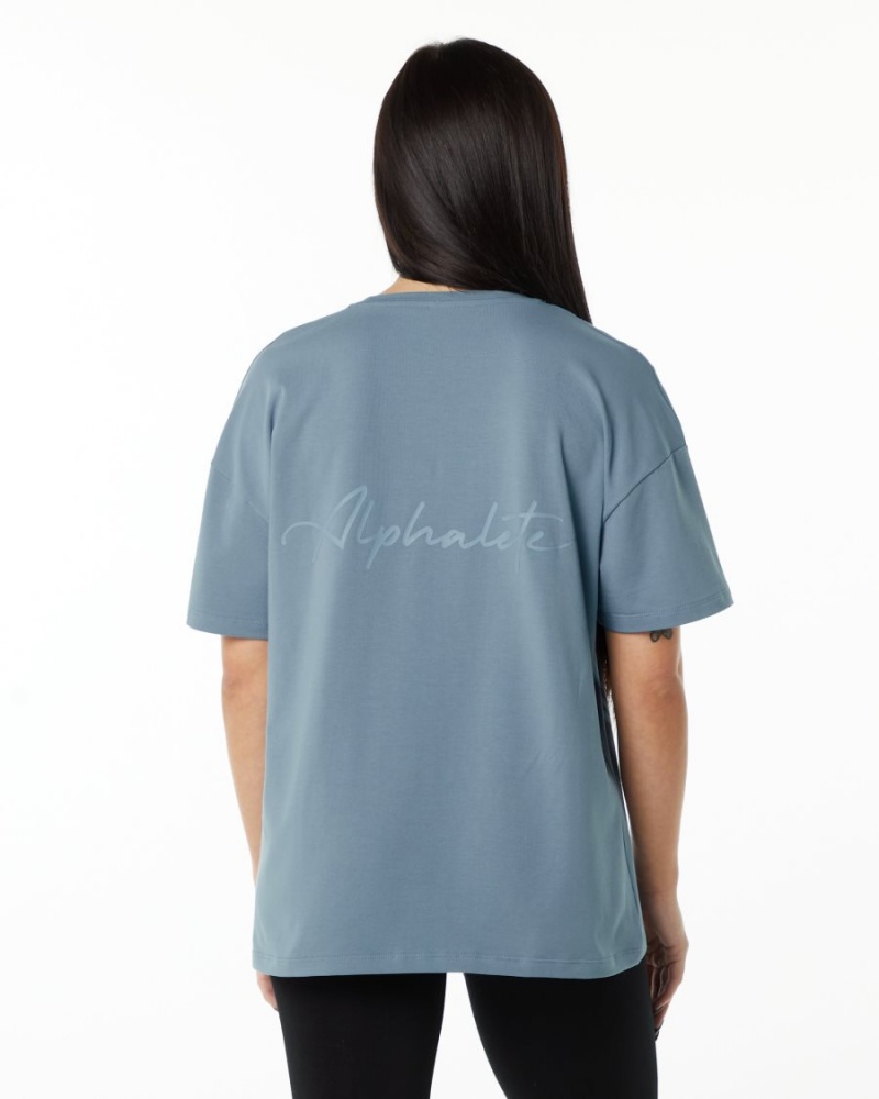 Fog Blue Alphalete Signature Oversized Tee Women\'s Shirts | 7903516-ZI