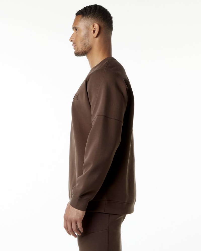 Fudge Brown Alphalete ELMTS Crewneck Sweater Men's Jackets | 1652874-HR