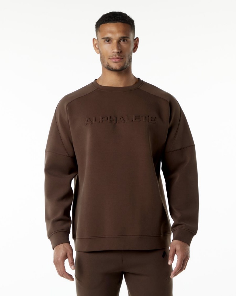 Fudge Brown Alphalete ELMTS Crewneck Sweater Men\'s Jackets | 1652874-HR