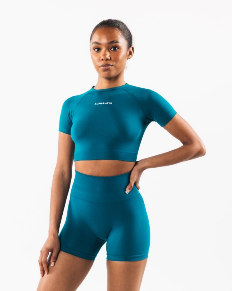 Galactic Ocean Alphalete Amplify SS Crop Women's Shirts | 1372658-AJ