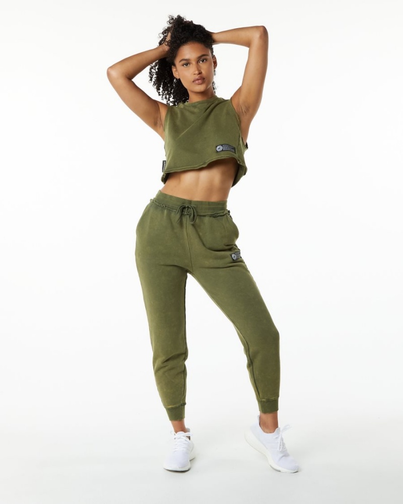 Green Aventurine Alphalete Very Terry Crop Cutoff Women's Tank Top | 2764058-BX