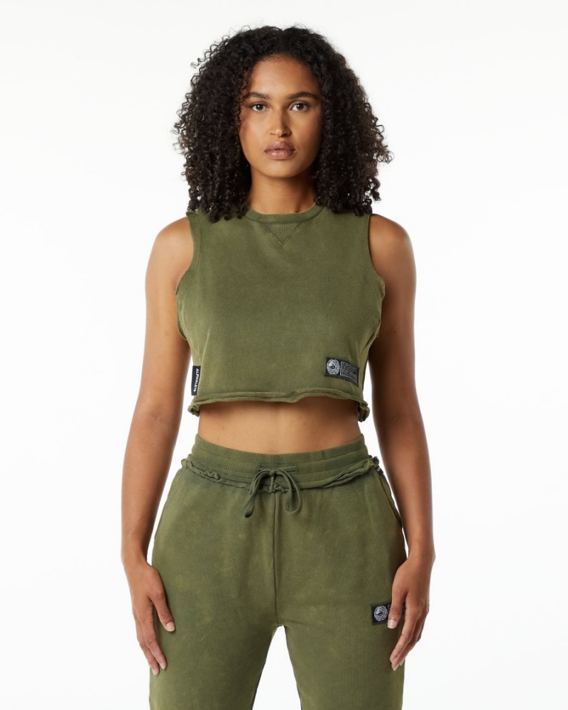 Green Aventurine Alphalete Very Terry Crop Cutoff Women\'s Tank Top | 2764058-BX