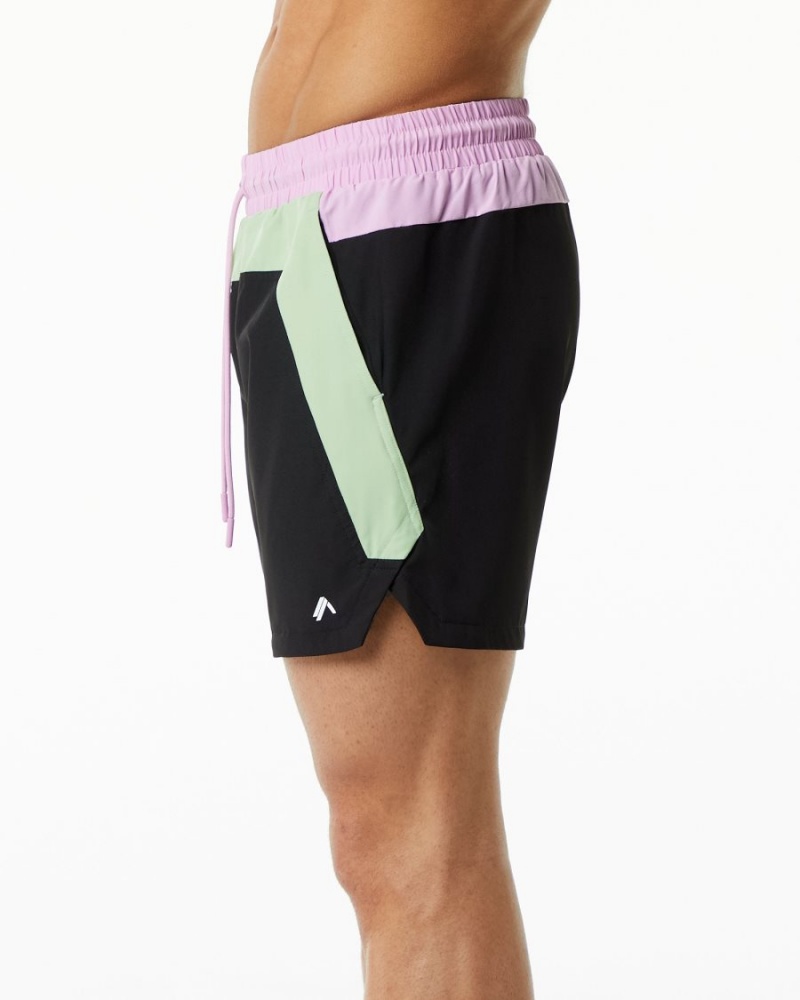 Green / Black Alphalete Swim Trunk 5.5" Men's Boardshorts | 3796082-BV