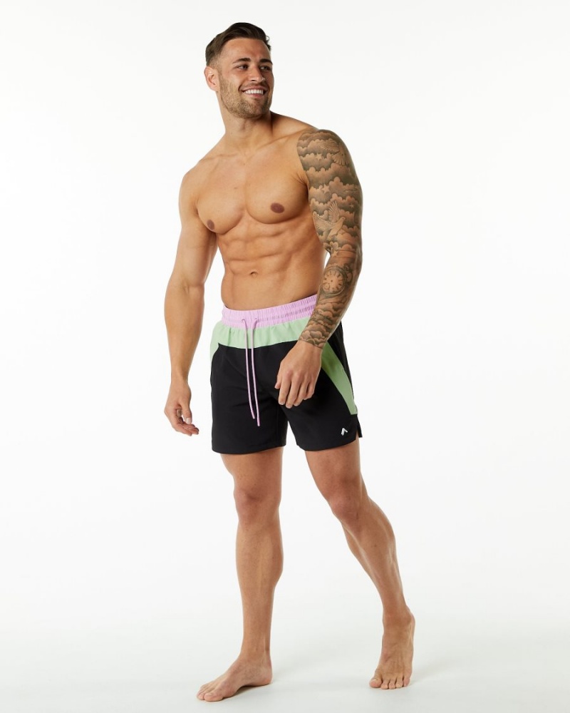 Green / Black Alphalete Swim Trunk 5.5" Men's Boardshorts | 3796082-BV