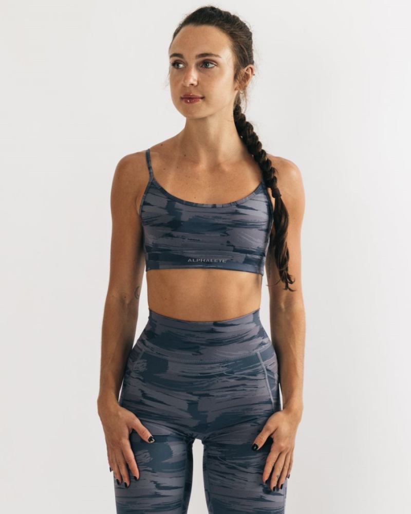 Grey Canvas Camo Alphalete Surface Limitless Bra Women's Sports Bra | 8742316-TY