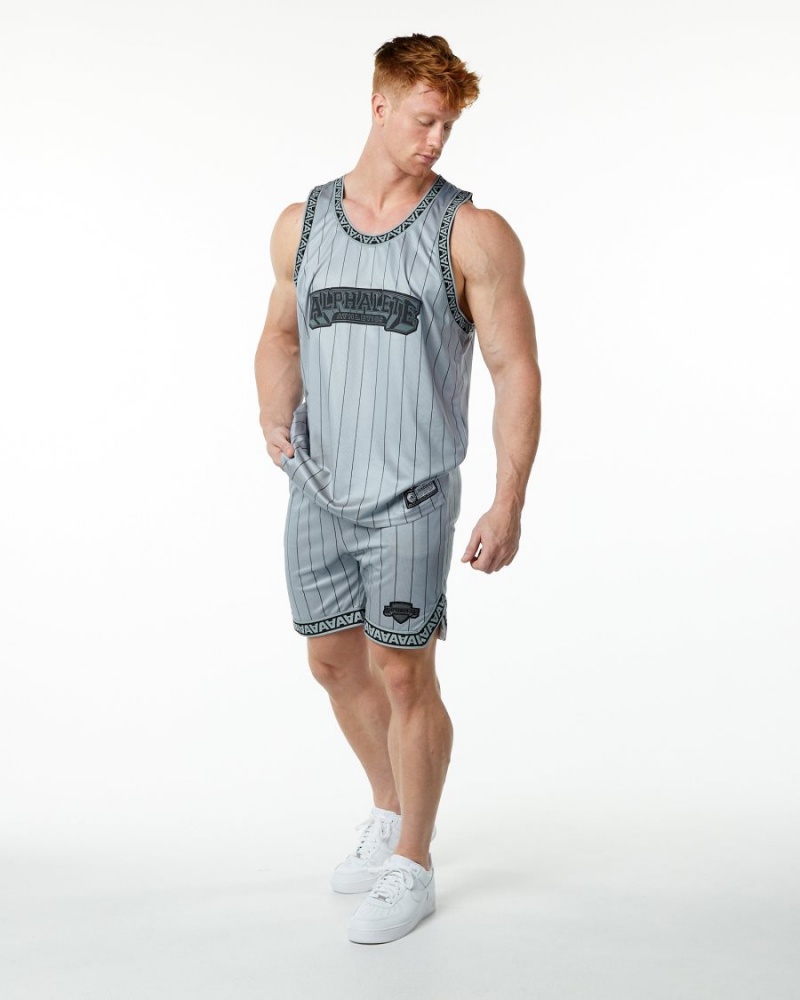 Grey Pinstripe Alphalete Varsity Basketball Jersey Men's Stringers | 6538429-EB