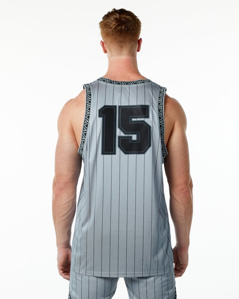 Grey Pinstripe Alphalete Varsity Basketball Jersey Men's Stringers | 6538429-EB