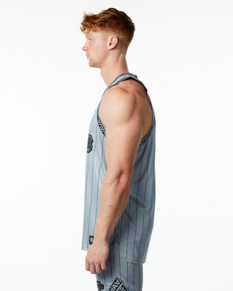 Grey Pinstripe Alphalete Varsity Basketball Jersey Men's Stringers | 6538429-EB