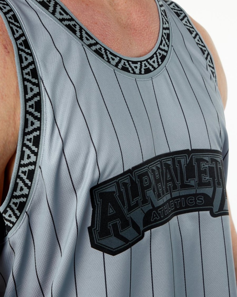 Grey Pinstripe Alphalete Varsity Basketball Jersey Men's Stringers | 6538429-EB