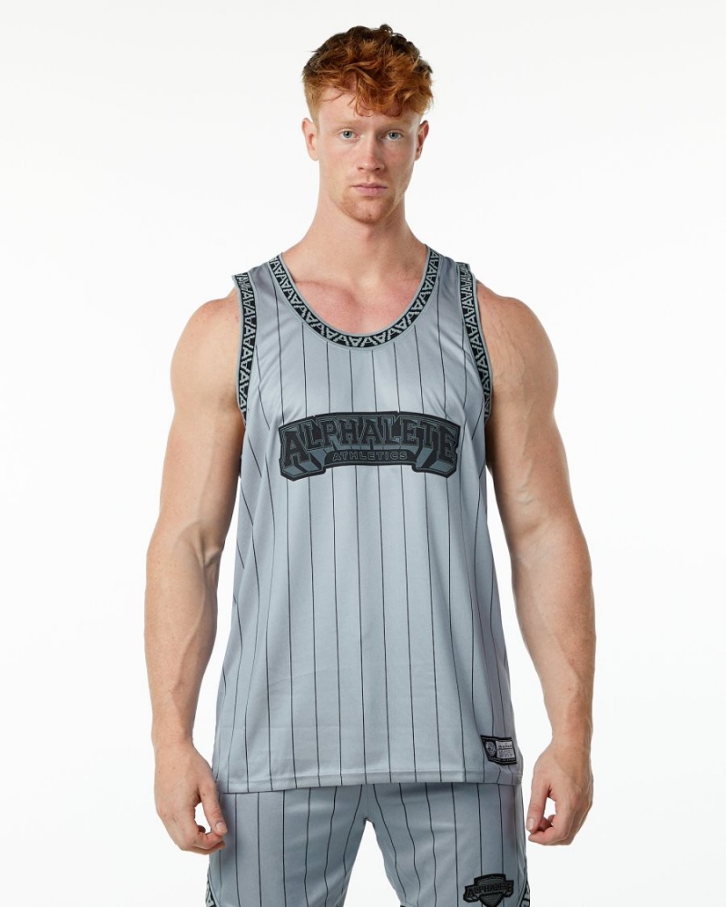 Grey Pinstripe Alphalete Varsity Basketball Jersey Men\'s Stringers | 6538429-EB