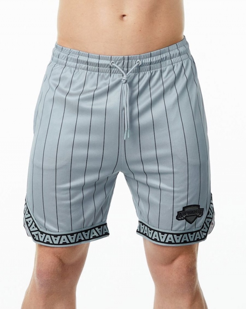 Grey Pinstripe Alphalete Varsity Basketball Short 9" Men\'s Shorts | 9852173-ZY