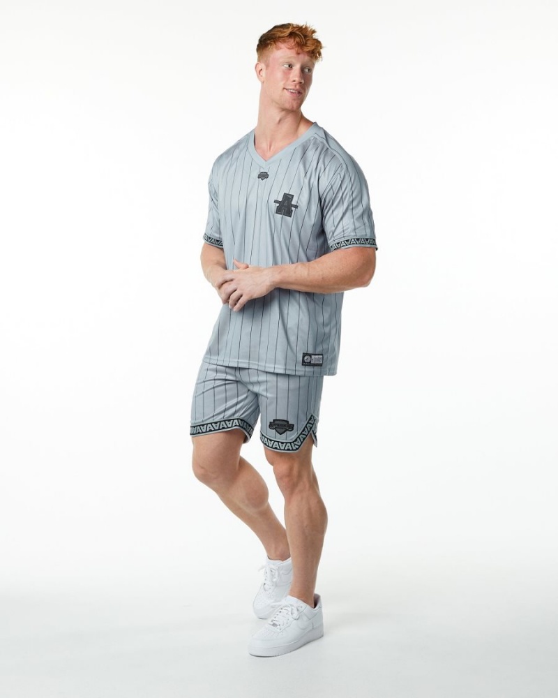 Grey Pinstripe Alphalete Varsity NFL Jersey Men's Shirts | 1304957-NE