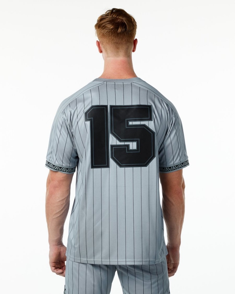 Grey Pinstripe Alphalete Varsity NFL Jersey Men's Shirts | 1304957-NE