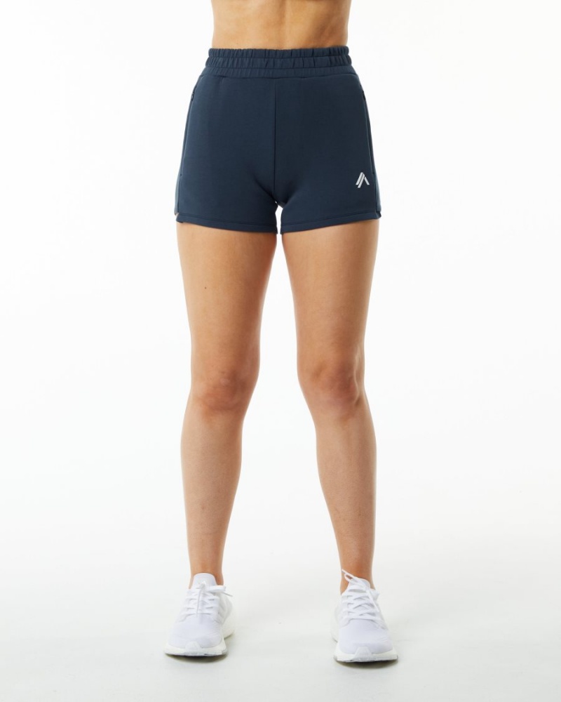 Harbor Navy Alphalete ELMTS Athletic Short 3.5" Women's Shorts | 6540798-WB