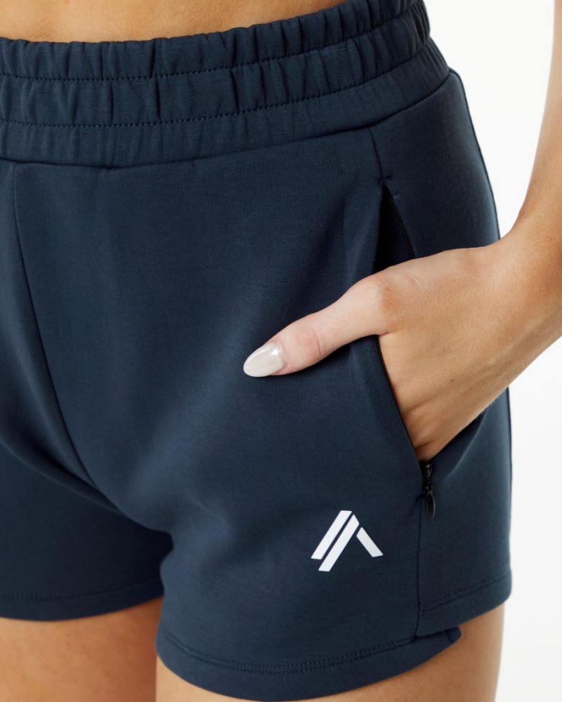 Harbor Navy Alphalete ELMTS Athletic Short 3.5" Women's Shorts | 6540798-WB