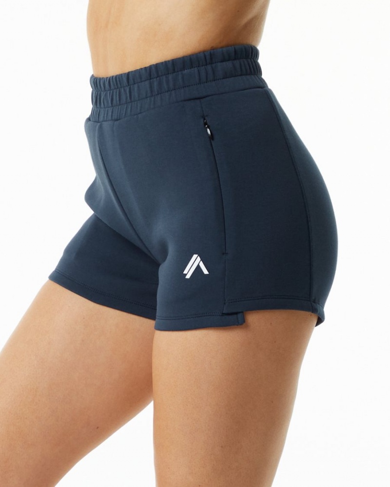 Harbor Navy Alphalete ELMTS Athletic Short 3.5" Women\'s Shorts | 6540798-WB