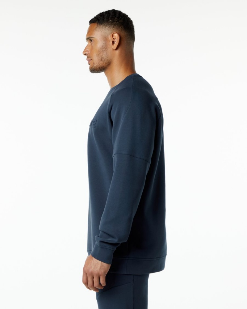 Harbor Navy Alphalete ELMTS Crewneck Sweater Men's Jackets | 0952476-YC