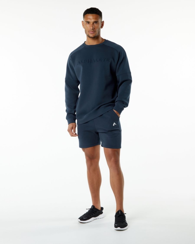 Harbor Navy Alphalete ELMTS Crewneck Sweater Men's Jackets | 0952476-YC