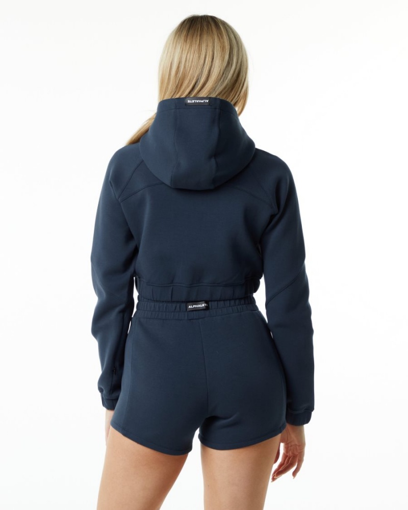 Harbor Navy Alphalete ELMTS Full-Zip Crop Jacket Women's Jackets | 2649038-PN