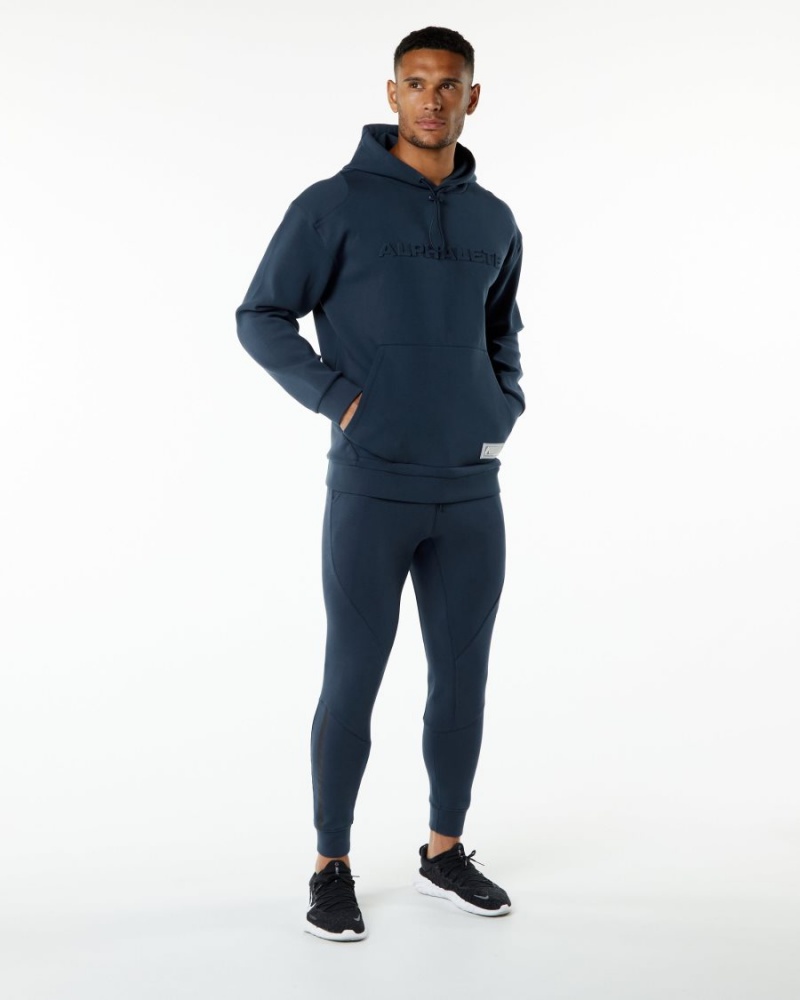 Harbor Navy Alphalete ELMTS Hoodie Men's Hoodie | 9504168-AO