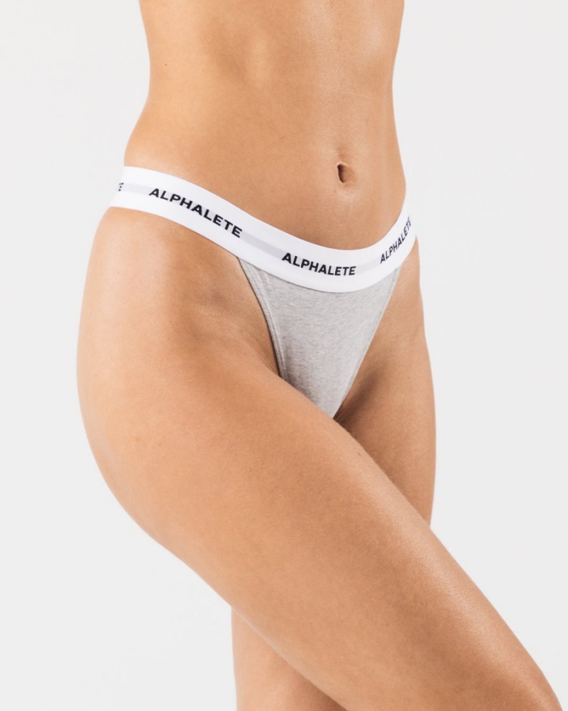 Heather Grey Alphalete Acute Thong Women's Underwear | 6432870-NW