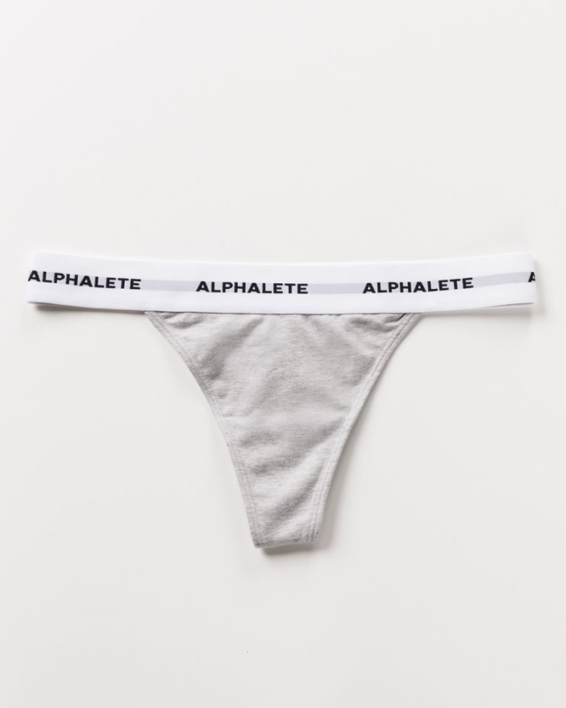 Heather Grey Alphalete Acute Thong Women's Underwear | 6432870-NW