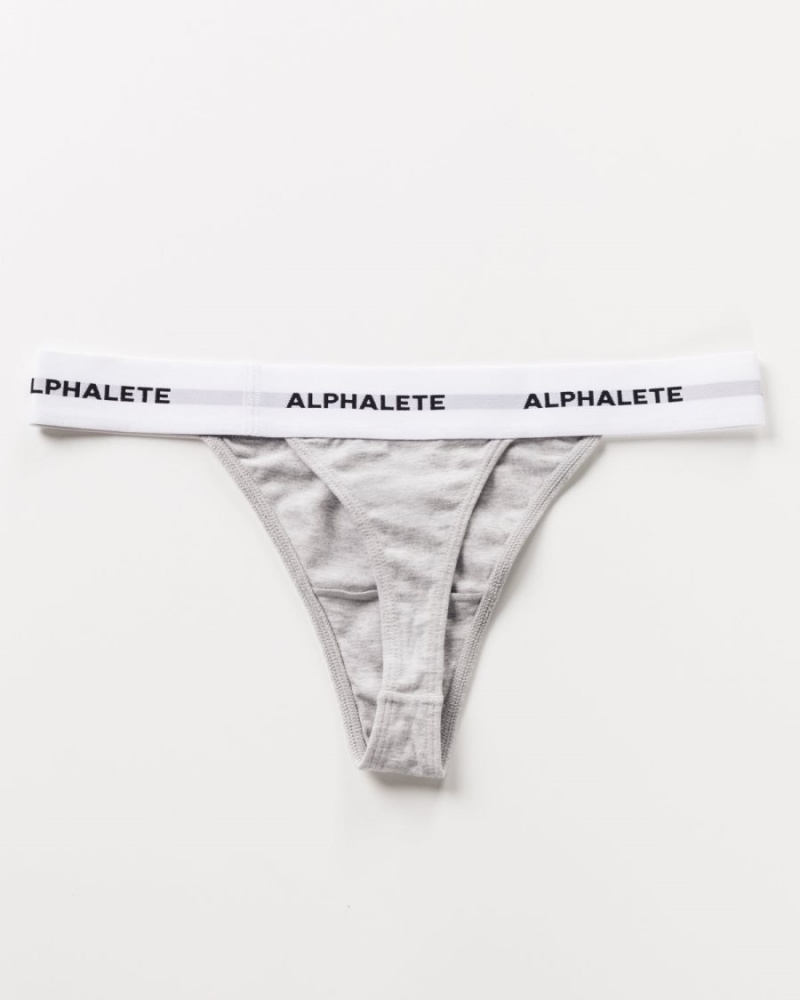 Heather Grey Alphalete Acute Thong Women's Underwear | 6432870-NW