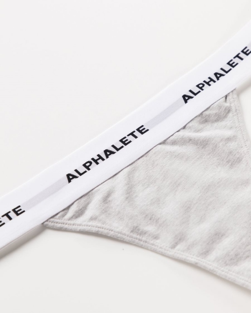 Heather Grey Alphalete Acute Thong Women's Underwear | 6432870-NW