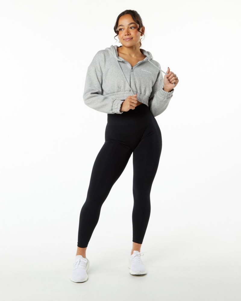 Heather Grey Alphalete Classic Capital Crop Hoodie Women's Hoodie | 1402396-IM