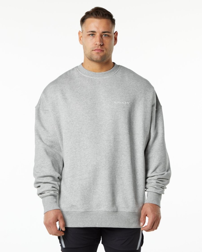 Heather Grey Alphalete Classic Crew Men's Jackets | 1472560-CO