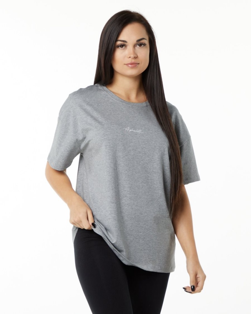 Heather Grey Alphalete Signature Oversized Tee Women's Shirts | 8091627-LN